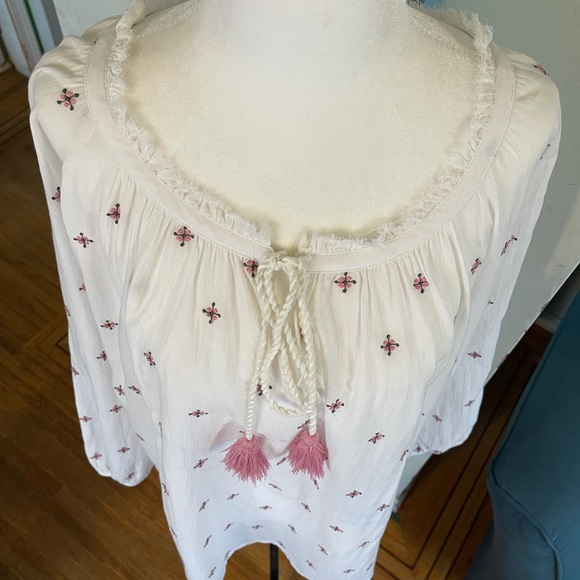 Pink Floral Embroidered Boho Peasant top - Picture 4 of 12